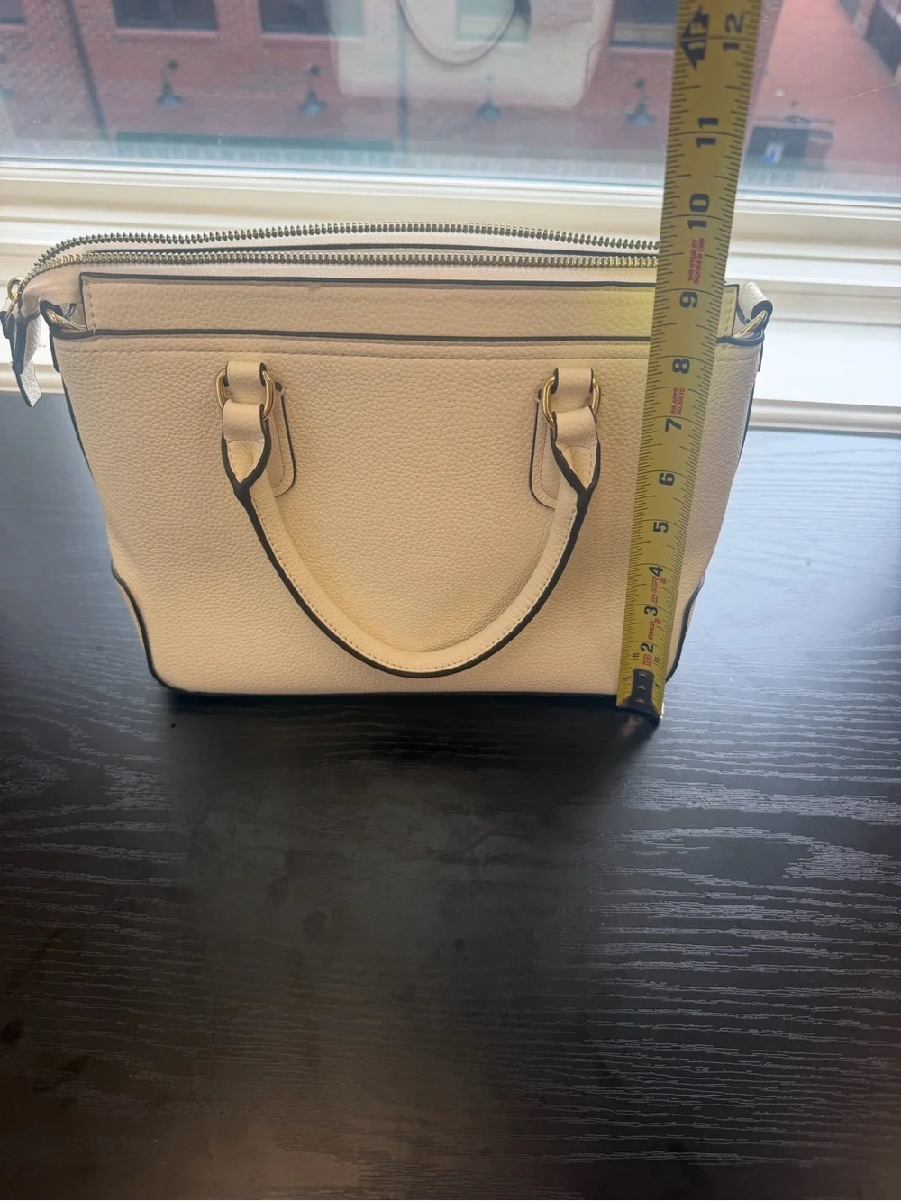 Nanette Lepore Cream Leather Double Zip Satchel with Gold Hardware